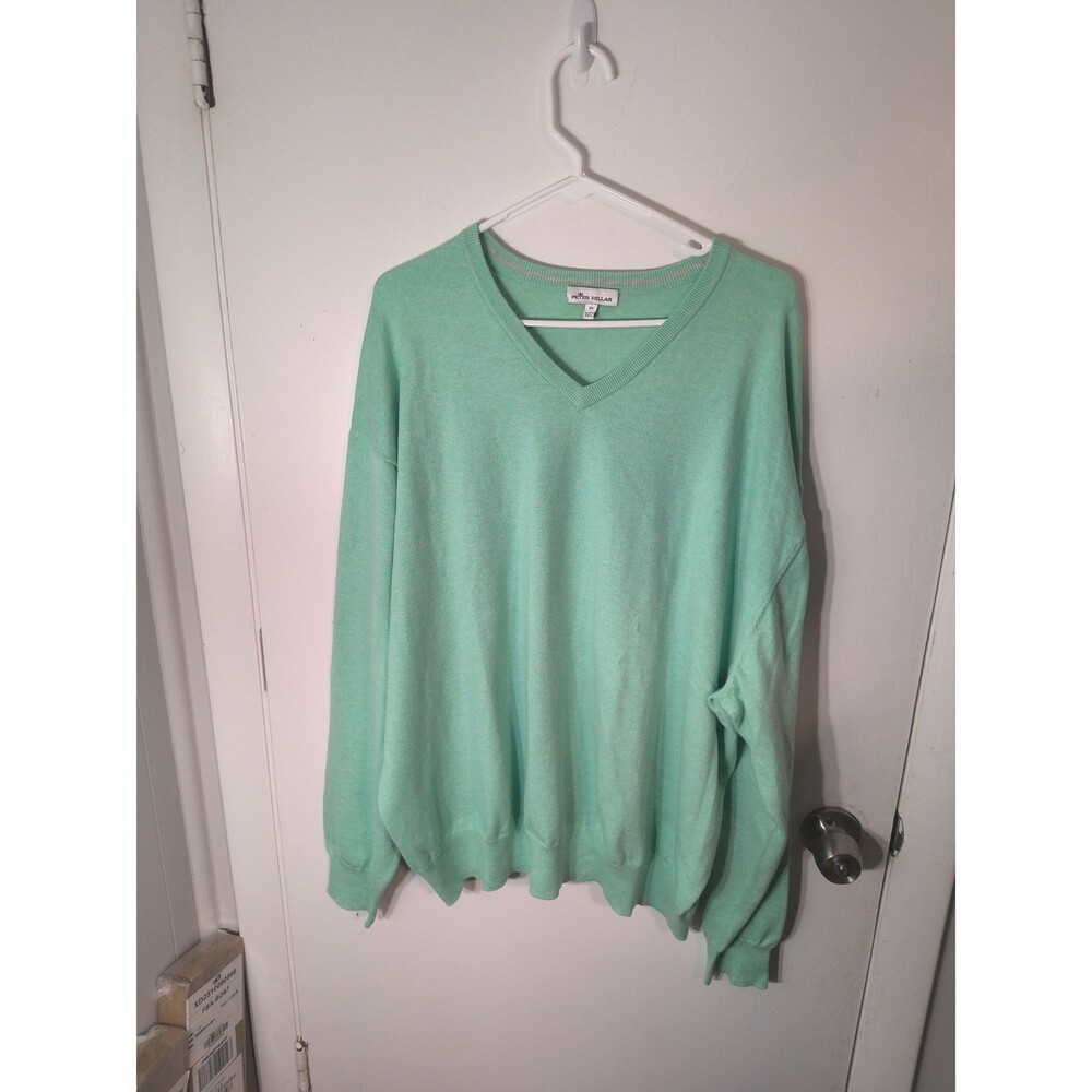 Peter Millar Mens Size 2X V-Neck Sweater Mint Green Pima Cotton Silk Cashmere...